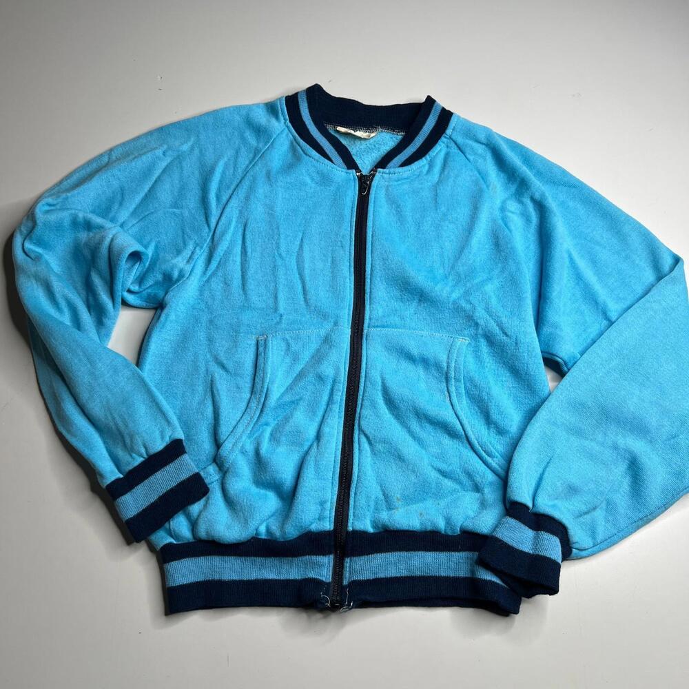 Vintage 60s 70s Sears Blue Zip Up Sweatshirt Jacket Talon Zipper Size S